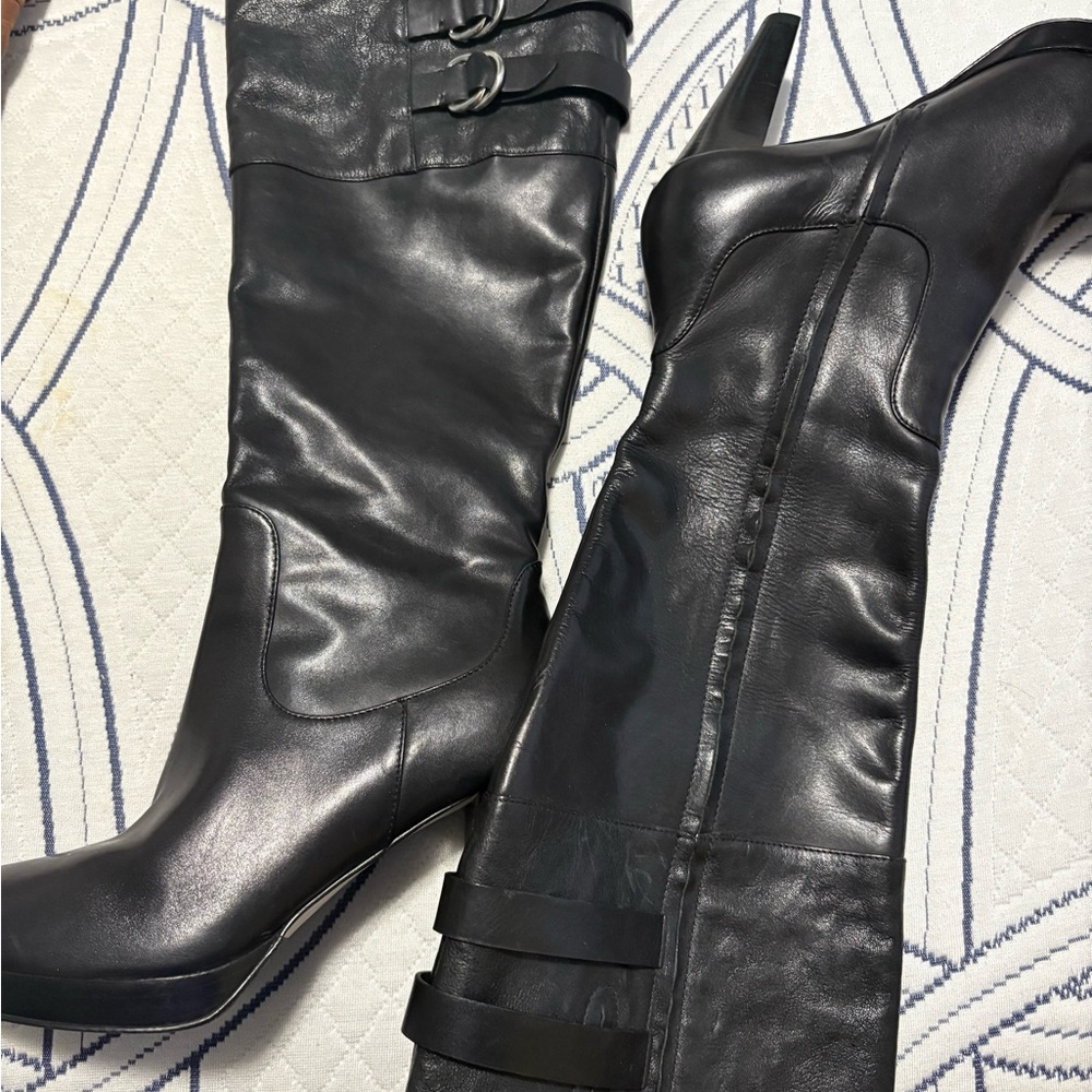Black Leather Knee-High Boots